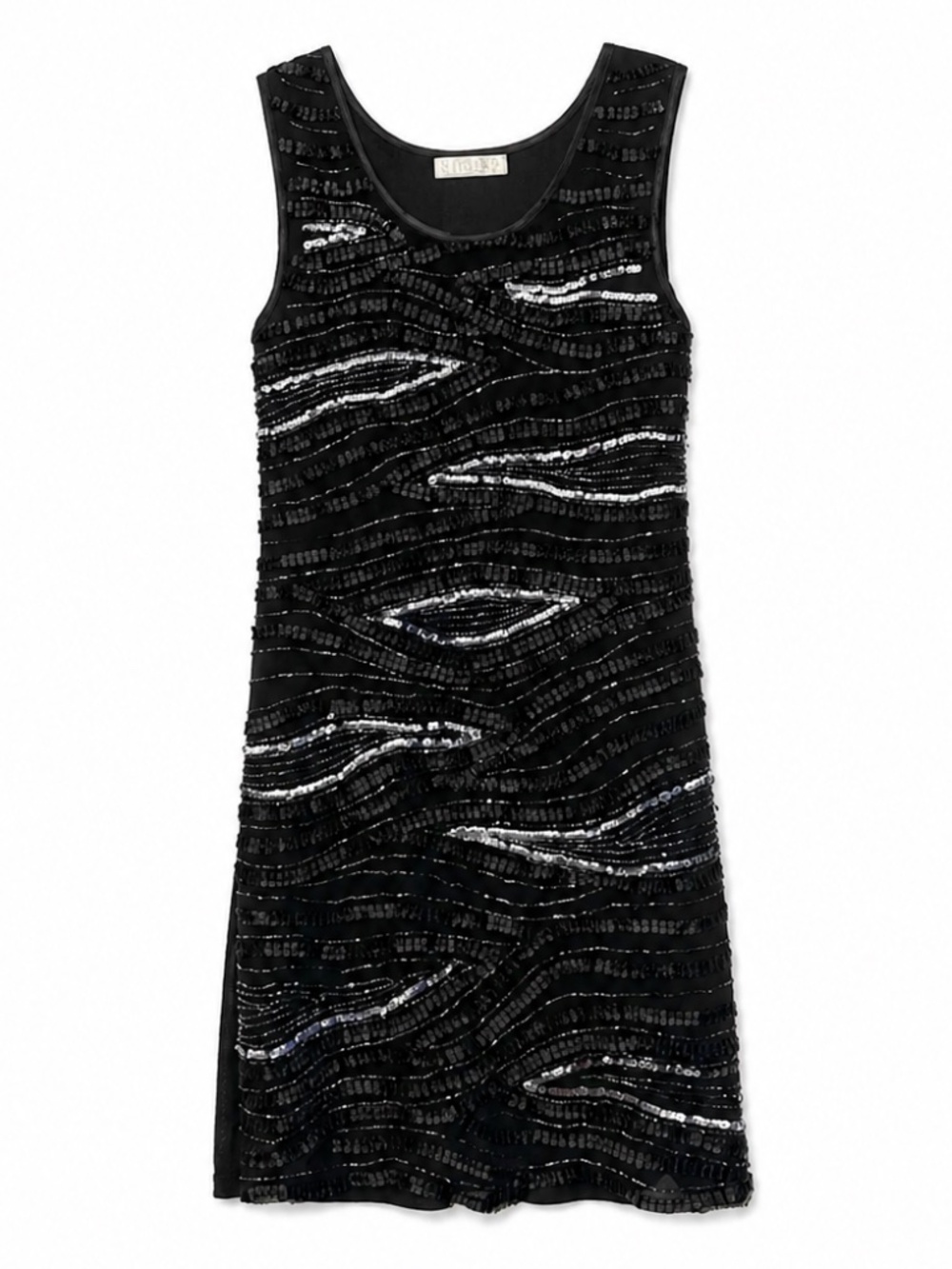 4/$20➡️ Black & Silver Beaded Sequin Patterned Mini Dress – Size Medium GUC - Picture 1 of 11